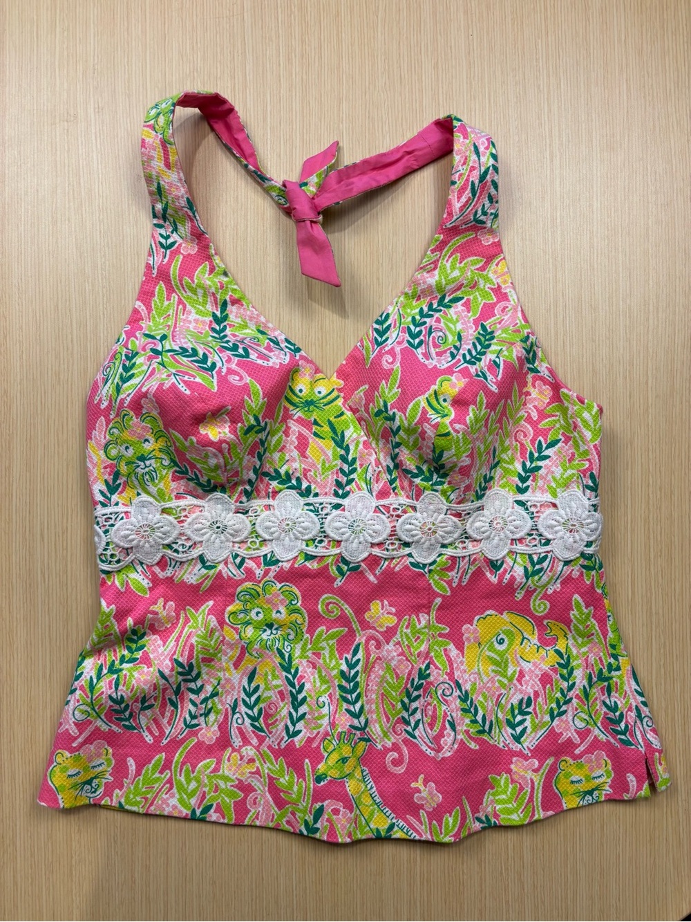 Lilly Pulitzer Millionaire's Row Vintage Lace Halter Top Pink Green Sz 6